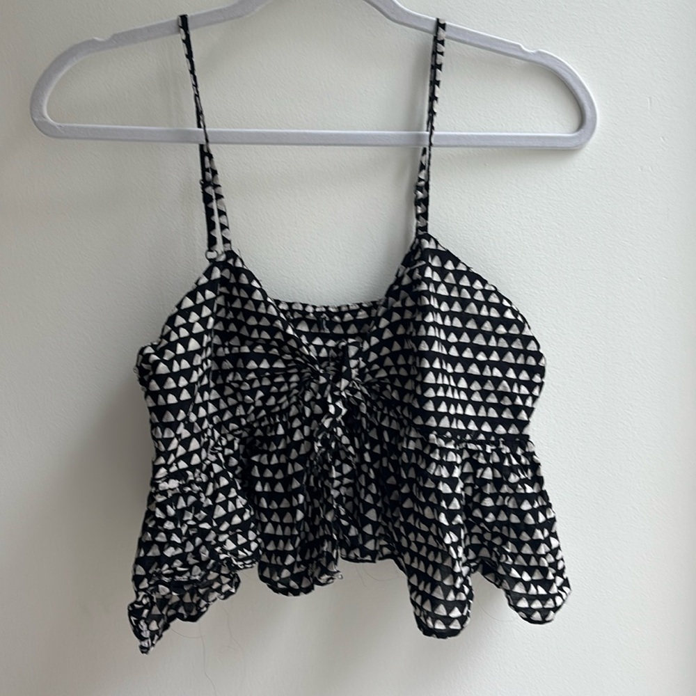 Black and Cream Tye Front Top